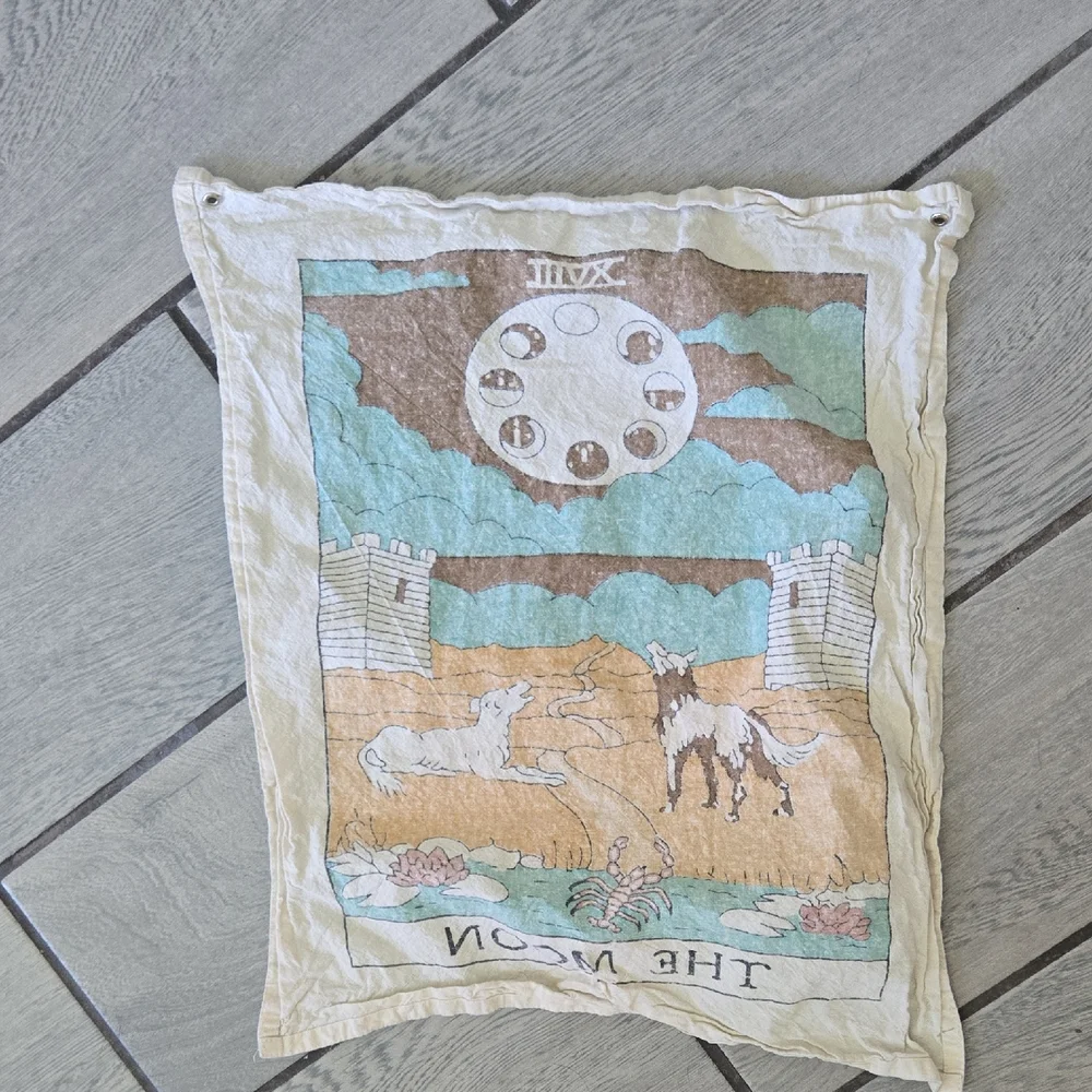 The‎ Moon Tarot Tapestry - Cream, Blue, Orange 16x20